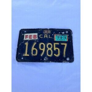 Vintage 1978 Black California Motorcycle License Plate Tag 5" X 8" Garage Decor